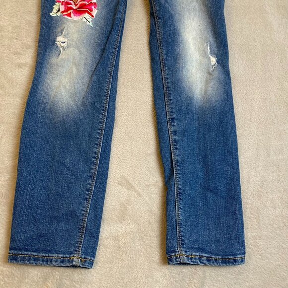 Black Daisy Women's Jeans 3/26 Jamie Relaxed Skinny Denim with Floral Embroidery - Picture 8 of 12